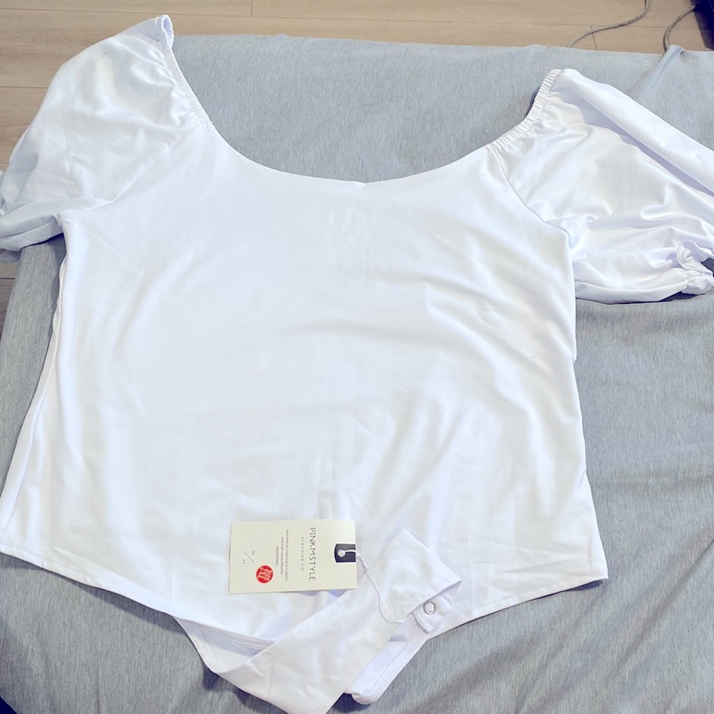 PINKMSTYLE white body suit off the shoulder
